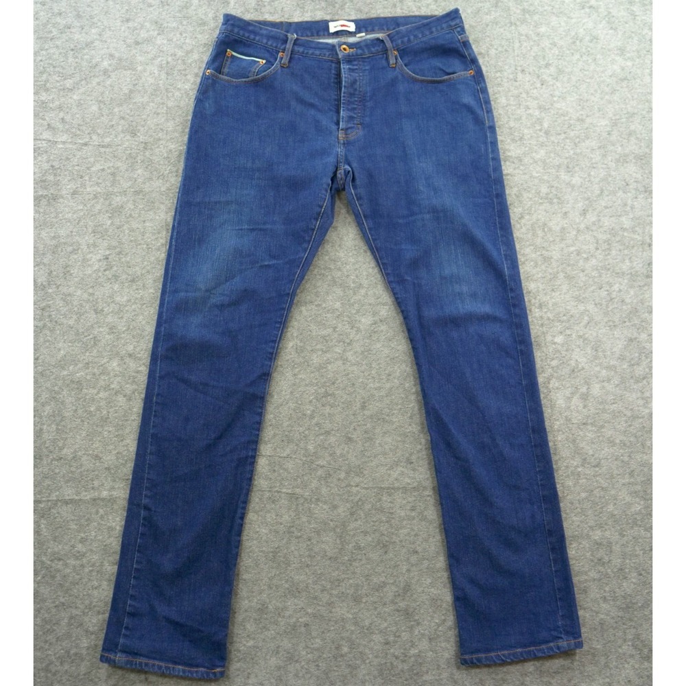 Taylor Stitch Jeans 36 Blue Selvedge Straight Leg Mid Rise Button Fly Organic